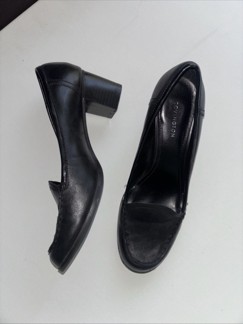 Covington Black Leather Block Heel Wedges